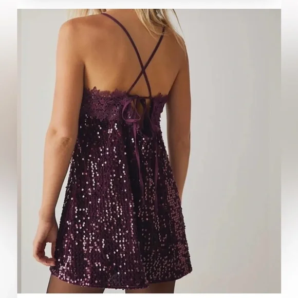 Free People Purple Sequin Mini Dress - Picture 2 of 3